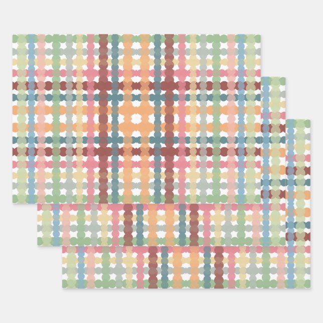 Dotted Pastel Plaid Pattern  Wrapping Paper Sheet (Set)