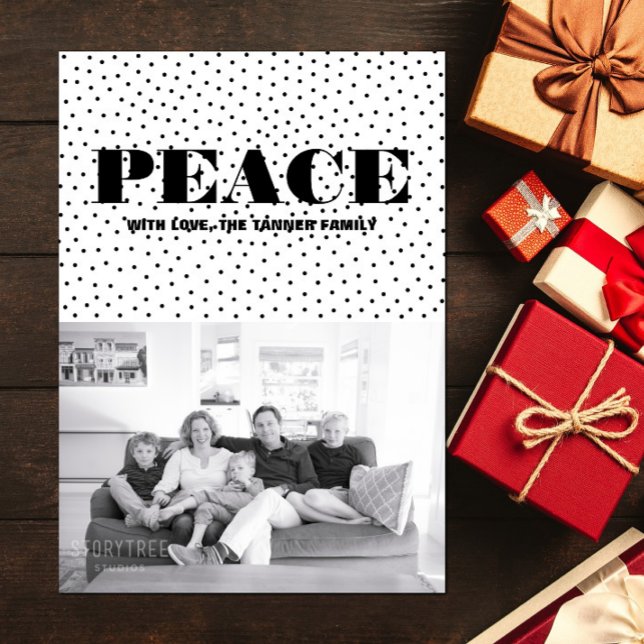 Dotted Peace Holiday Photo Card | Black (Dotted Peace Holiday Photo Card - Black)
