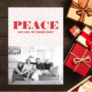 Dotted Peace Holiday Photo Card Red