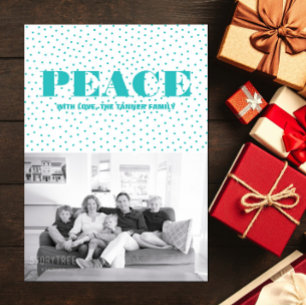 Dotted Peace Holiday Photo Card   Turquoise
