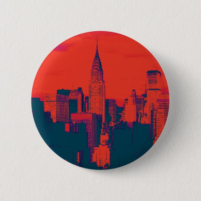 Dotted Red Retro Style Pop Art New York City 6 Cm Round Badge (Front)
