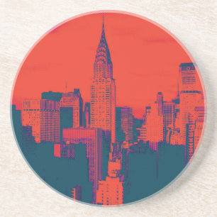 Dotted Red Retro Style Pop Art New York City Coaster