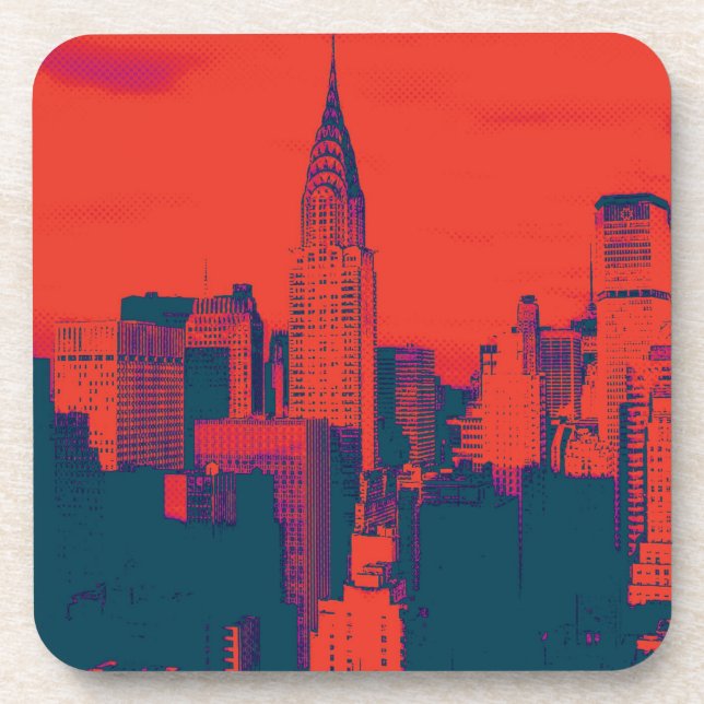 Dotted Red Retro Style Pop Art New York City Coaster (Front)
