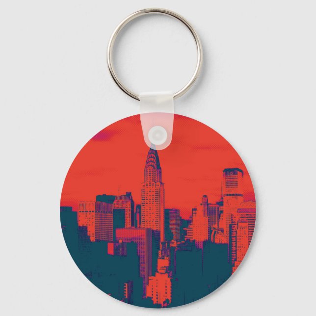 Dotted Red Retro Style Pop Art New York City Key Ring (Front)