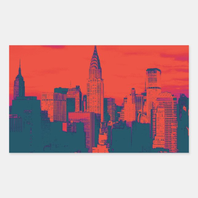 Dotted Red Retro Style Pop Art New York City Rectangular Sticker (Front)
