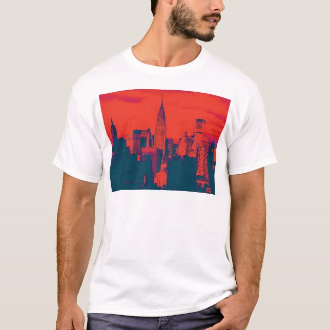 Dotted Red Retro Style Pop Art New York City T-Shirt (Front)