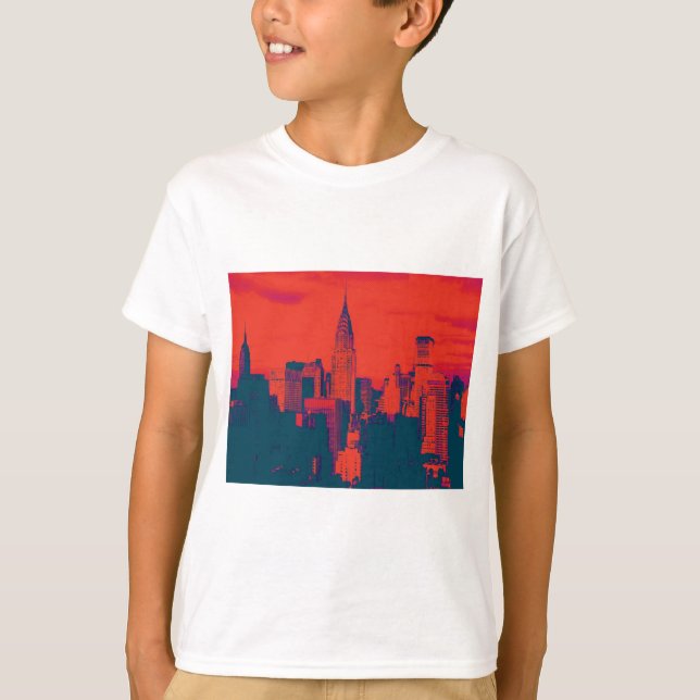 Dotted Red Retro Style Pop Art New York City T-Shirt (Front)