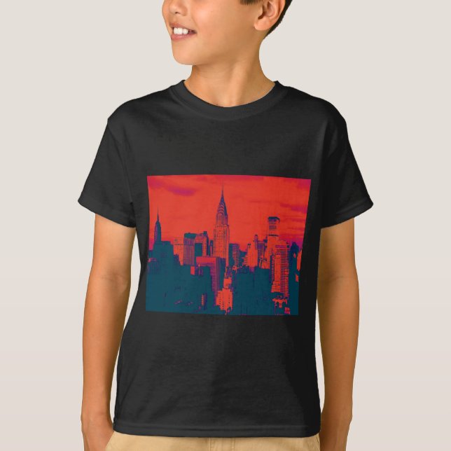 Dotted Red Retro Style Pop Art New York City T-Shirt (Front)