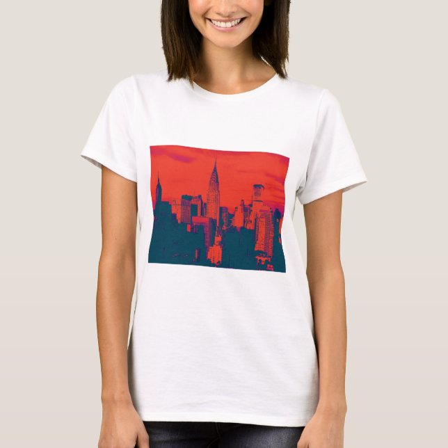 Dotted Red Retro Style Pop Art New York City T-Shirt (Front)