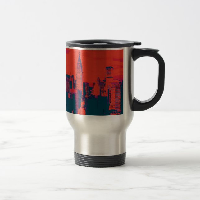 Dotted Red Retro Style Pop Art New York City Travel Mug (Right)