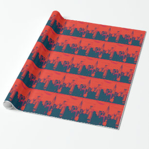 Dotted Red Retro Style Pop Art New York City Wrapping Paper