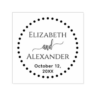 Dotted Round Frame Bride Groom Names Date Wedding Self-inking Stamp