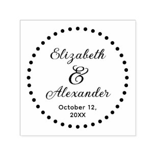 Dotted Round Frame Couple Names Date SC Wedding Self-inking Stamp