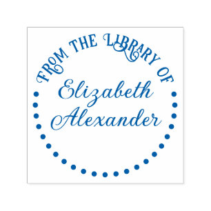 Dotted Round Frame “From the Library of” Book Name Self-inking Stamp