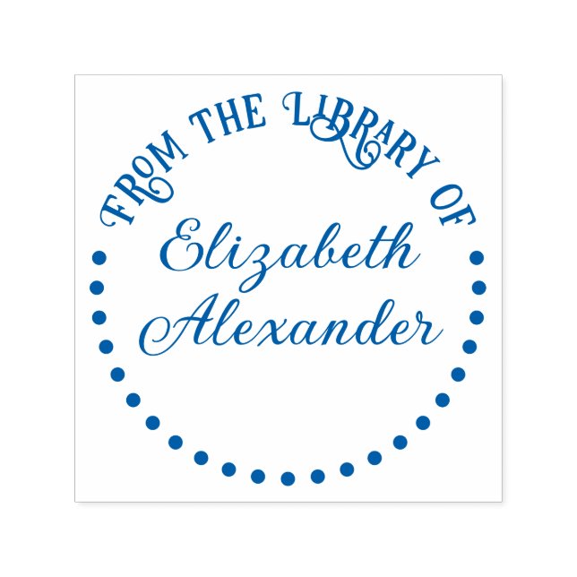 Dotted Round Frame “From the Library of” Book Name Self-inking Stamp (Design)