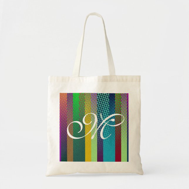 Dotted Stripes Pattern coloured + your monogram Tote Bag (Front)