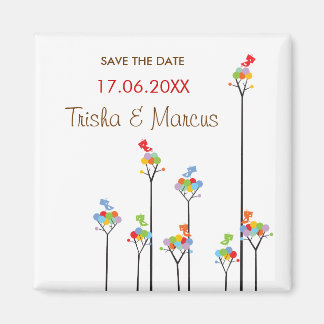 Dotted Trees & Cute Birds Save Date / Gift Magnet