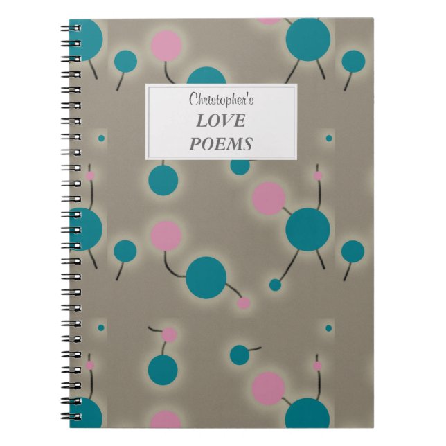 Dotted Universe Retro Grey with Text Label Notebook (Front)