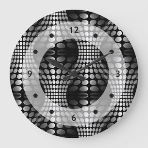 Dotted Waves Wallpaper black & white Large Clock