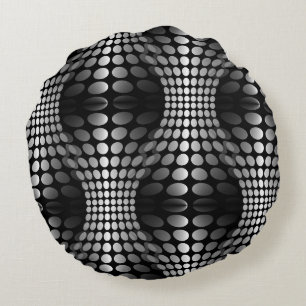 Dotted Waves Wallpaper black & white Round Cushion