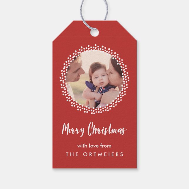 Dotted Wreath Holiday Photo Gift Tags (Front)