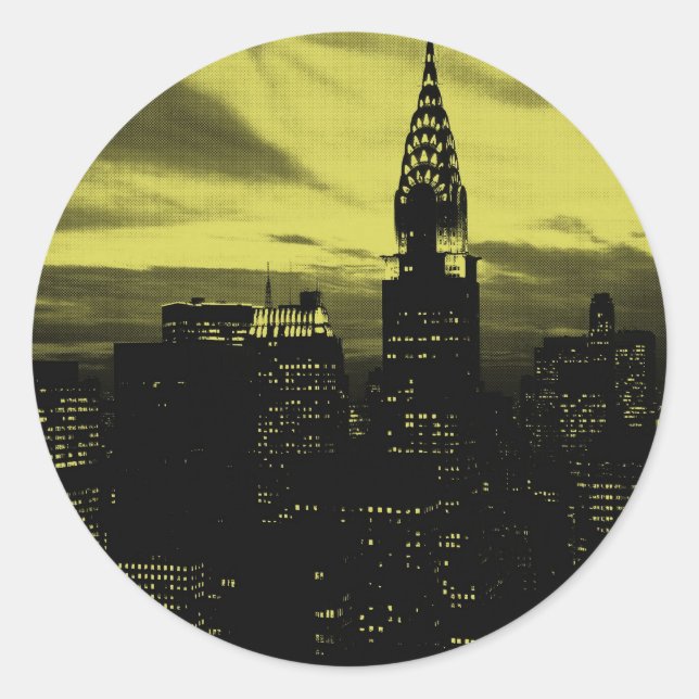 Dotted Yellow Black New York City Classic Round Sticker (Front)