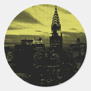 Dotted Yellow Black New York City Classic Round Sticker