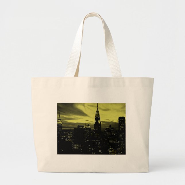 Dotted Yellow Black New York City Large Tote Bag (Front)