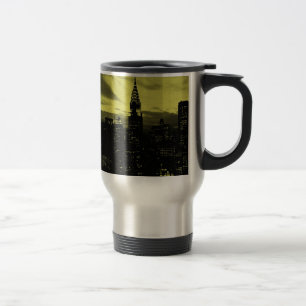 Dotted Yellow Black New York City Travel Mug