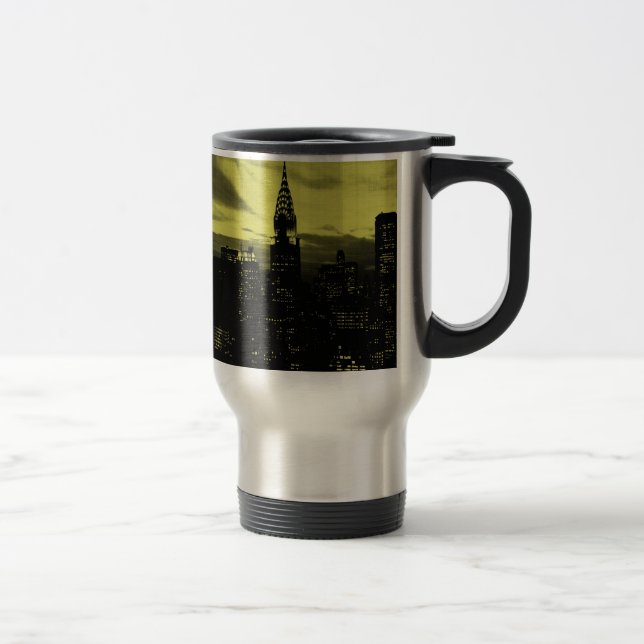 Dotted Yellow Black New York City Travel Mug (Right)