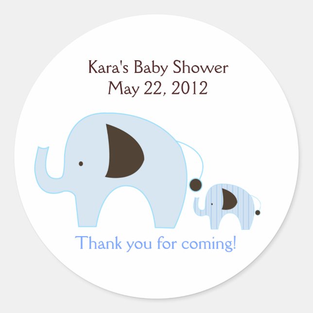 Dottie Elephant Blue Baby Shower Favour Sticker (Front)