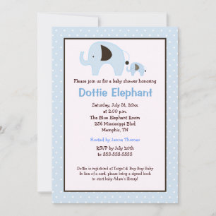 Dottie Elephant (Light Blue) Baby Shower Invite