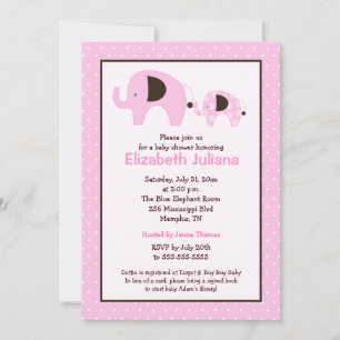 Dottie Elephant (Light Pink) Baby Shower Invite
