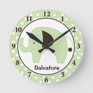 Dottie Elephant Personalised Wall Clock (Green)