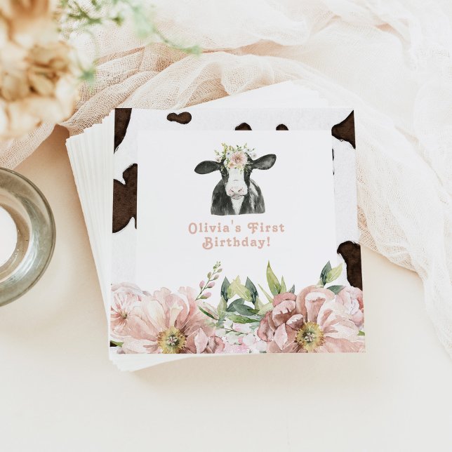 DOTTIE Holy Cow Cute Floral Farm 1st Birthday  Napkin (Creator Uploaded)