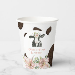DOTTIE Holy Cow Cute Floral Farm 1st Birthday  Paper Cups