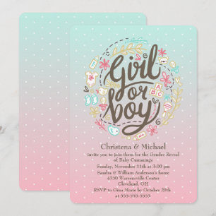 Dotty 2 Tone Watercolor Gender Reveal Invitation