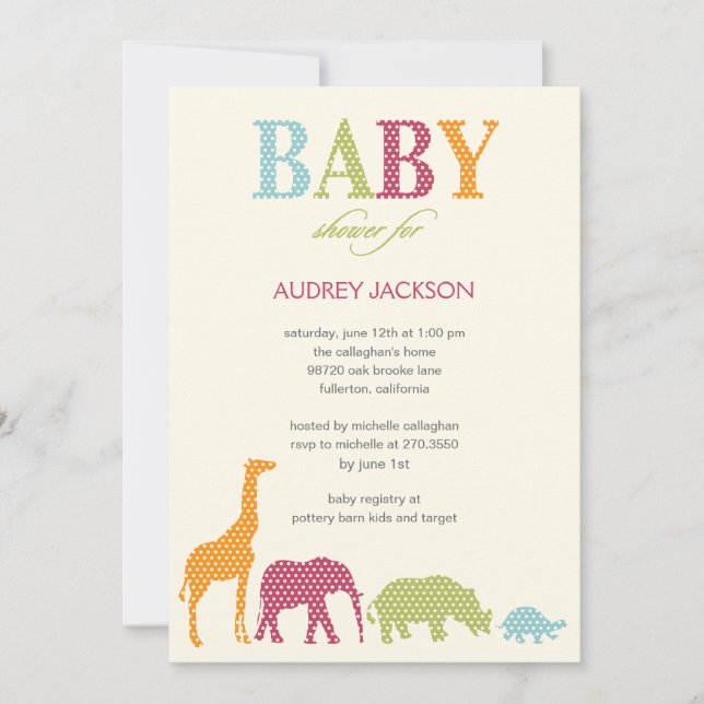 Dotty Animals Baby Shower Invitation - Pink (Front)