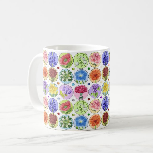 Dotty Birth Flower and Gem Classic Mug (Front Left)