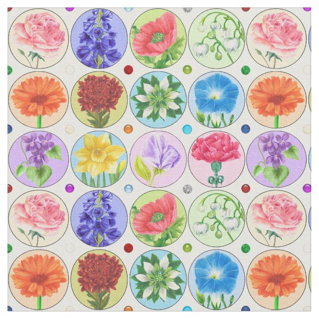 Dotty Birth Flower and Gem Fabric (Close Up)