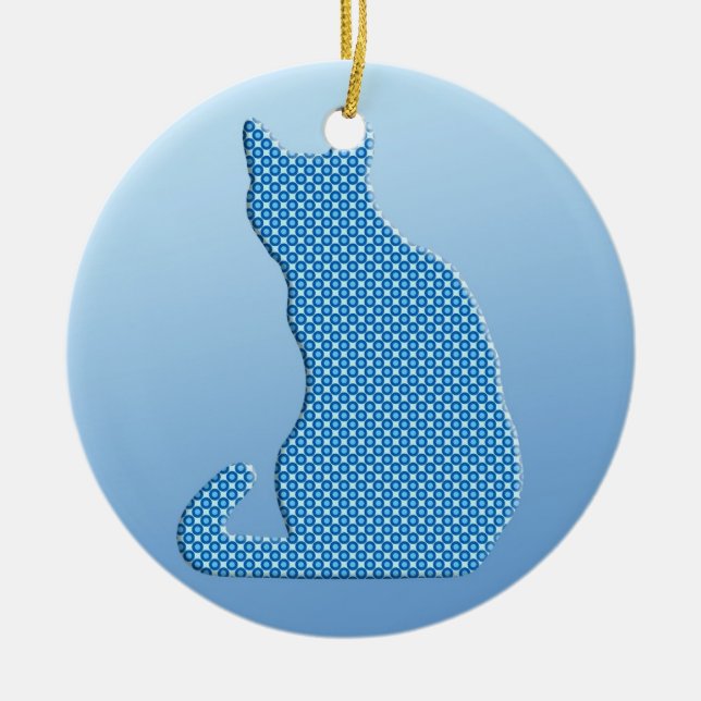 Dotty Cat - shades of blue Ceramic Tree Decoration (Front)