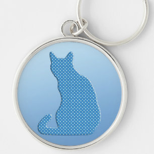 Dotty Cat - shades of blue Key Ring
