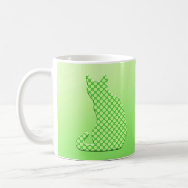 Dotty Cat - shades of lime green Coffee Mug (Left)