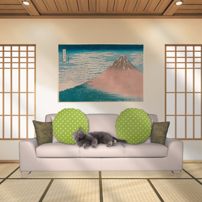 Dotty Delight Green Round Cushion (Dotty Delight Green Round Pillows on the sofa in the Japanese room.)