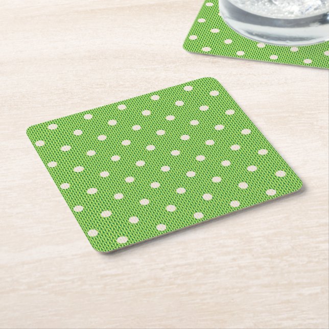 Dotty Delight Green Square Paper Coaster (Angled)
