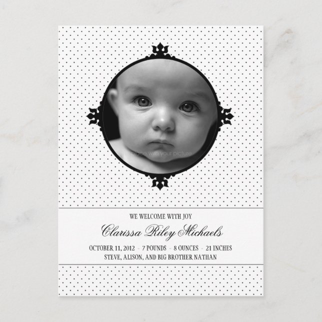 Dotty Delight Photo Birth Announcement Postcard (Front)