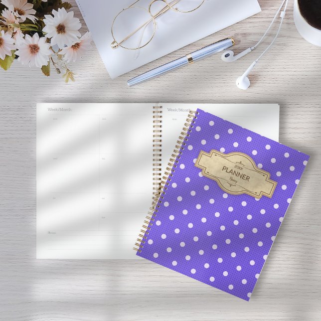 Dotty Delight Purple Planner (Dotty Delight Purple Planner on a desk.)