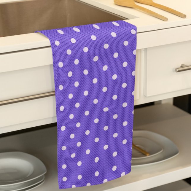 Dotty Delight purple Tea Towel (A Dotty Delight Purple Kitchen Towel is in the kitchen.)
