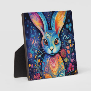 Dotty Delight: Rainbow Doodle Bunny Plaque