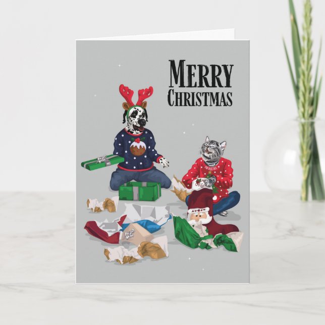 Dotty Dog and Kitty Christmas Jumper Holiday Card (Front)